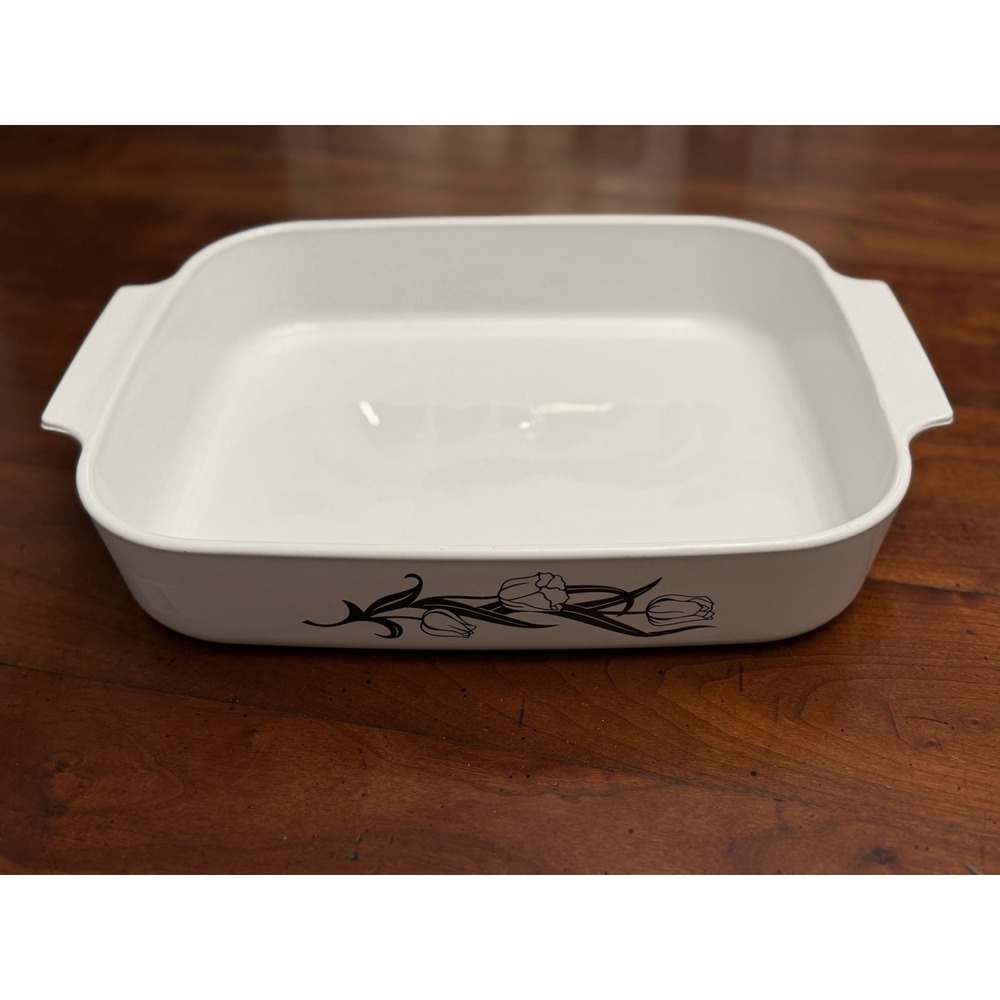 Vintage CorningWare Lyrics Black Tulips A-21-B-N Large Lasagna Open Roaster Pan